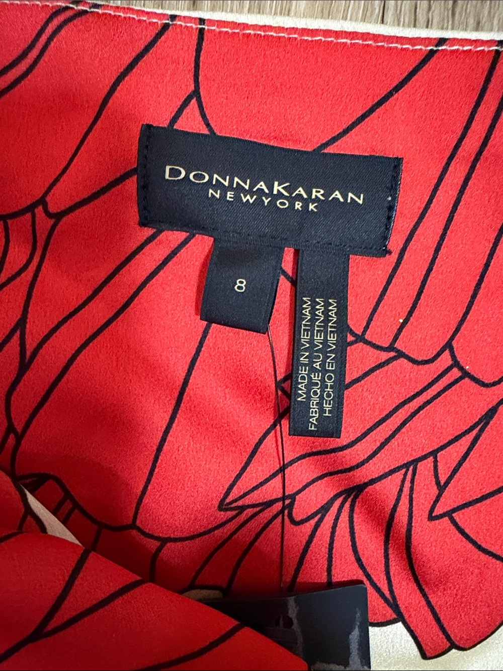 Donna Karan Red Floral Cream Maxi Dress - Sleeveless Tie-Strap size 8 - Picture 3 of 6